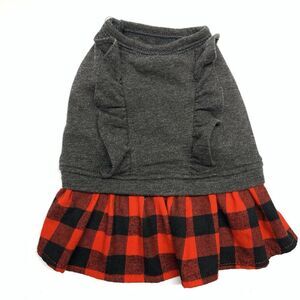 Top Paw Dog Jersey Dress Girls Female Small Gray Red Check Ruffle Skirt SC18